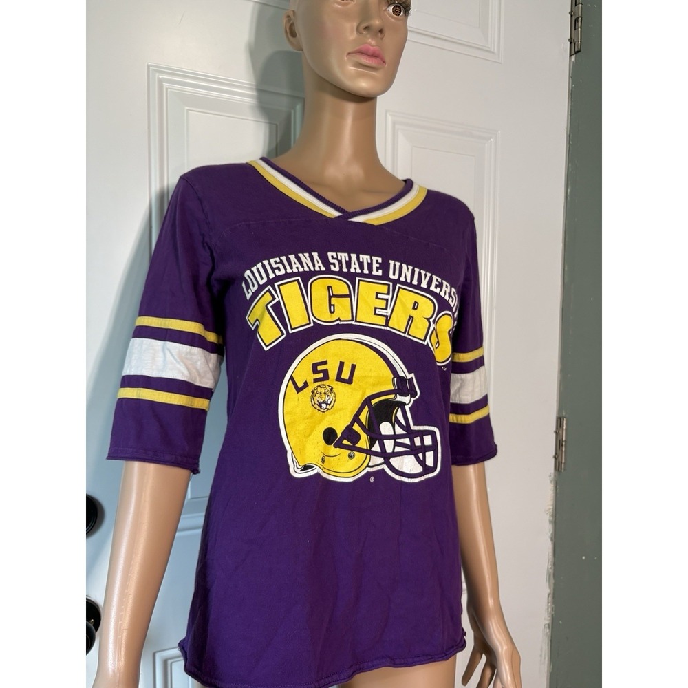 Vintage GIII LSU Tigers Football V-Neck Shirt Jersey Style Top Size M